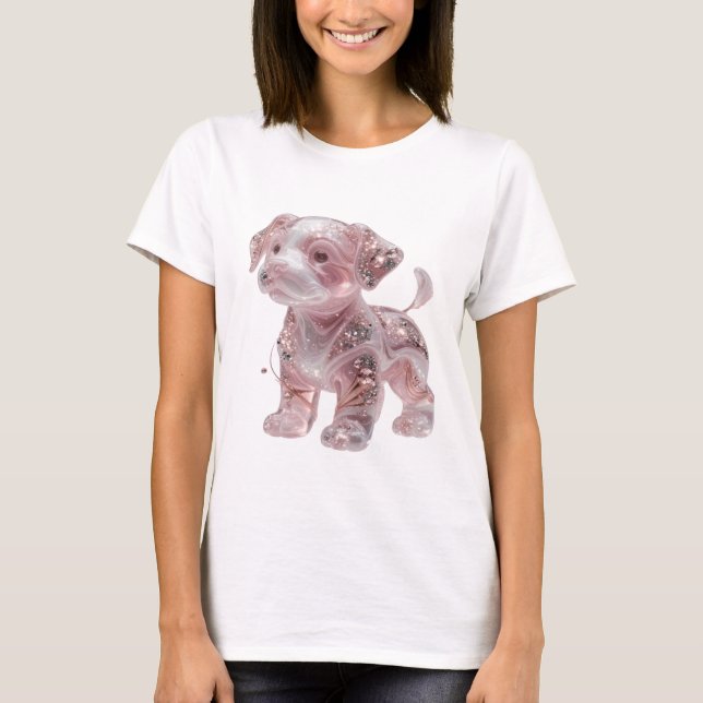 Crisp Silver PINK GLITTER DOG Statement Design T-Shirt (Front)