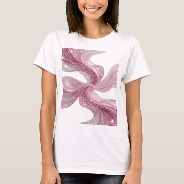 Crisp Silver PINK GLITTER WAVES 3D Text Art T-Shirt (Front)