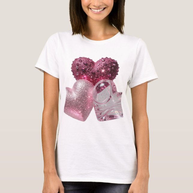 Crisp Silver THREE HEARTS 3D Text Art T-Shirt (Front)