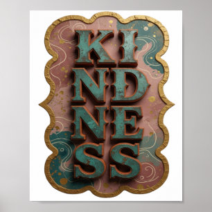 Crisp Teal KINDNESS Modern Design Poster
