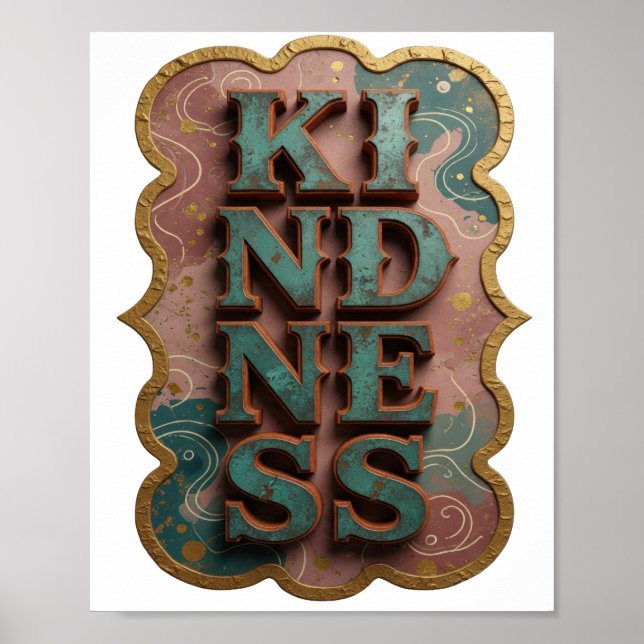 Crisp Teal KINDNESS Modern Design Poster (Front)