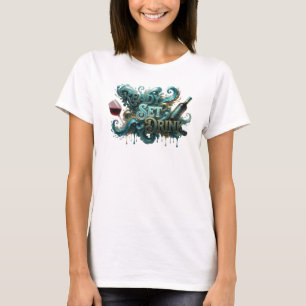 Crisp Teal READY SET DRINK Artistic Motif T-Shirt