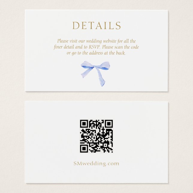 Crisp White | Blue Ribbon Wedding Details QR Code  (Front & Back)