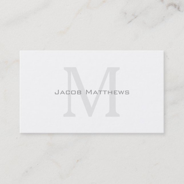 Crisp White Modern Monogram Business Card (Front)