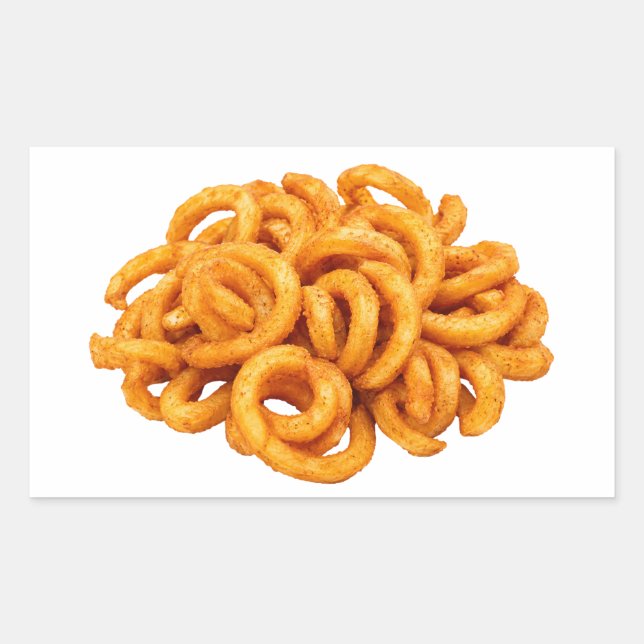 Crispy Curly Fries on White Backdrop Rectangular Sticker (Front)