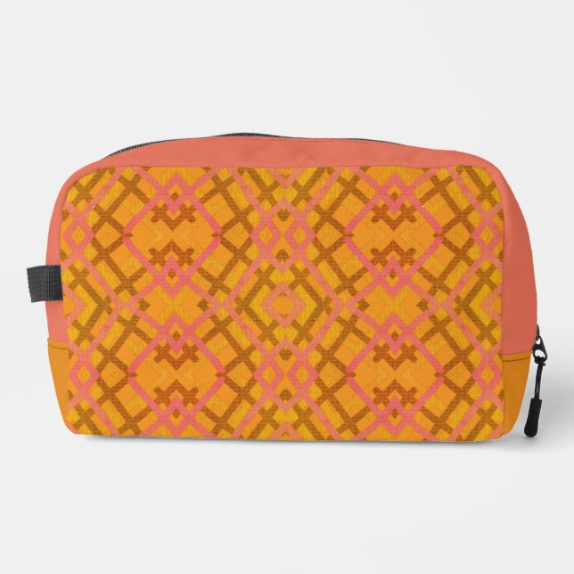 Criss Cross Wicker Pink Yellow Pattern Dopp Kit (Front)