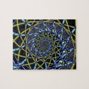 Criss Cross   Yellow and Blue Fractal Art Jigsaw Puzzle