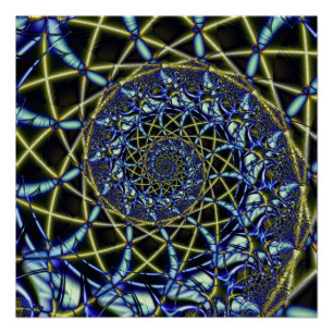 Criss Cross Yellow and Blue Fractal Art Poster