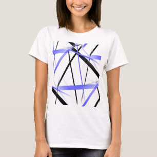Criss Crossed Blue and Black Stripes on White T-Shirt