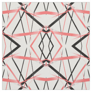 Criss Crossed Coral and Black Stripes on White Fabric
