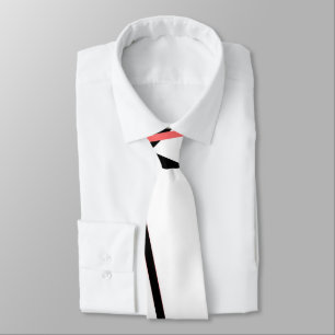 Criss Crossed Coral and Black Stripes on White Tie