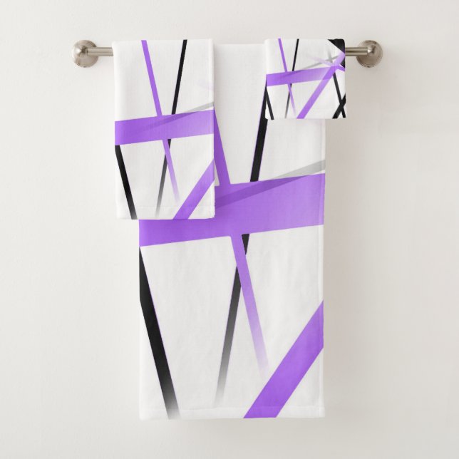 Criss Crossed Lilac and Black Stripes on White Bath Towel Set (Insitu)