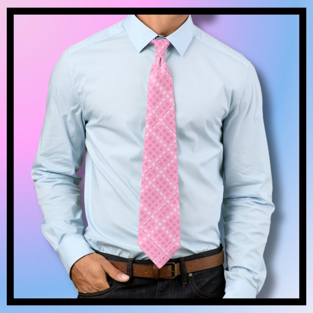 Crisscross Gingham Check Pink and White Necktie (Creator Uploaded)