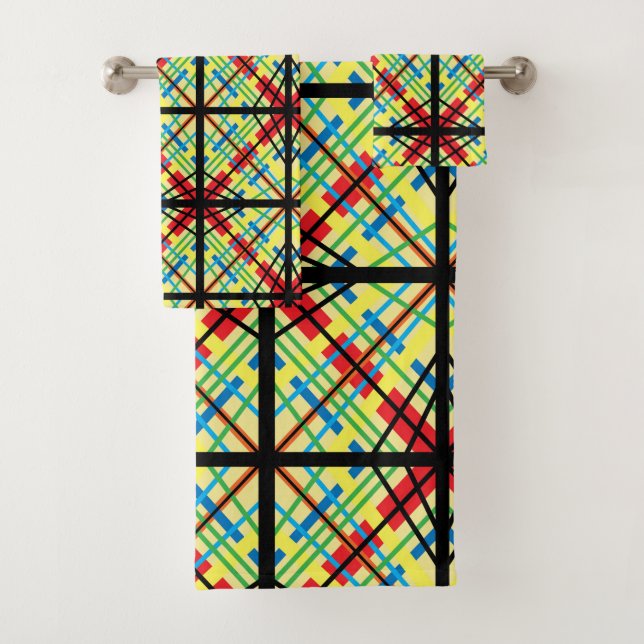 Crisscross Rainbow Stripes Pattern Bath Towels (Insitu)