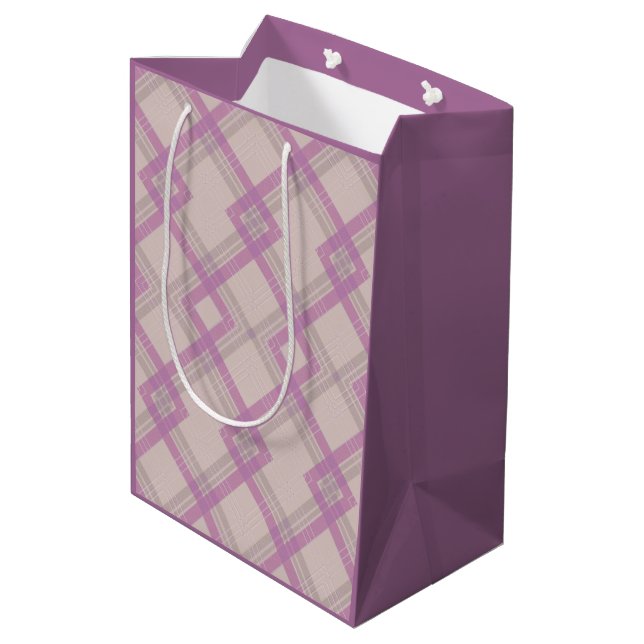 Crisscrossed Happy Purple & cream,white Checks Wra Medium Gift Bag (Back Angled)
