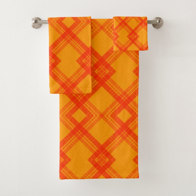 Crisscrossed Happy Red & Yellow/Orange Checks Bath Towel Set (Insitu)