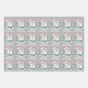 Cristmas Owl Wrapping Paper Flat Sheet Set of 3