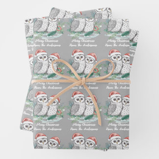 Cristmas Owl Wrapping Paper Flat Sheet Set of 3