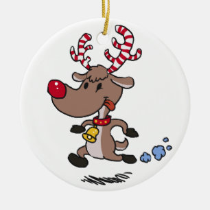 Cristmas Reindeer running   choose background colo Ceramic Tree Decoration