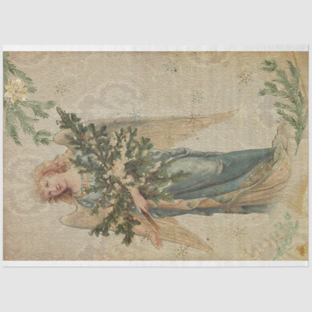 Cristmas Vintage Angel Holding Christmas Tree Tissue Paper (Front)