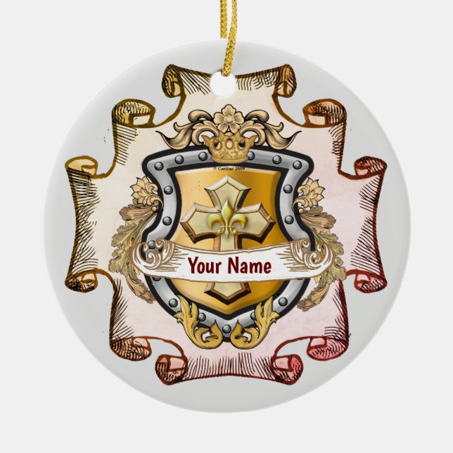 Cristos Cross Shield Surname Ceramic Tree Decoration (Front)