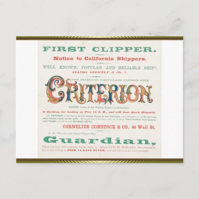 Criterion Clipper Sailing  Postcard (Front)