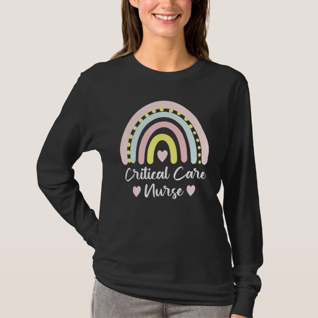 Critical Care Nurse Boho Rainbow Nursing Student T-Shirt (Front)