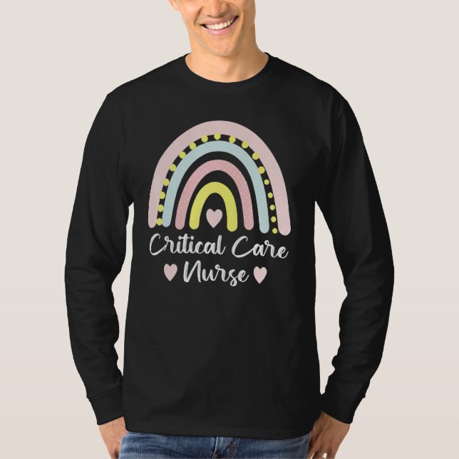 Critical Care Nurse Boho Rainbow Nursing Student T-Shirt (Front)