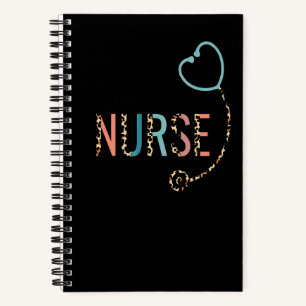 Critical Care Nurse Leopard Stethoscope Heart Icu Notebook