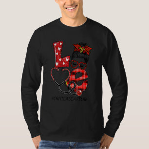 Critical Care Nurse Plaid Leopard Love Heart Messy T-Shirt