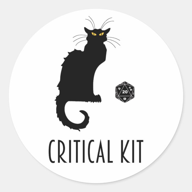 Critical Kit Funny Cat D20 RPG Tabletop Gaming Classic Round Sticker (Front)