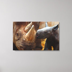 "Critically Endangered Black Rhino with baby" Canvas Print