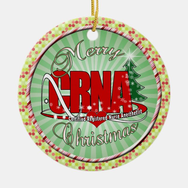 CRNA MERRY CHRISTMAS Nurse Anaesthetist Ceramic Tree Decoration (Front)