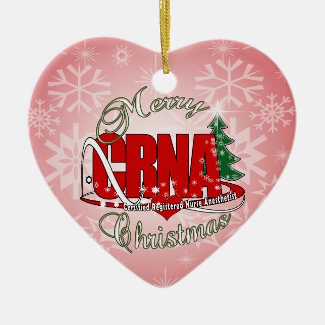 CRNA MERRY CHRISTMAS Nurse Anaesthetist Ceramic Tree Decoration (Front)