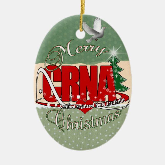 CRNA MERRY CHRISTMAS Nurse Anaesthetist Ceramic Tree Decoration (Front)