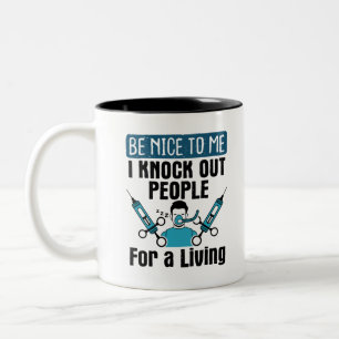CRNA Nurse Anaesthetist Anaesthesiologist Knock Ou Two-Tone Coffee Mug