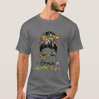 CRNA Nurse Messy Bun Autism Love Heart Stethoscope T-Shirt