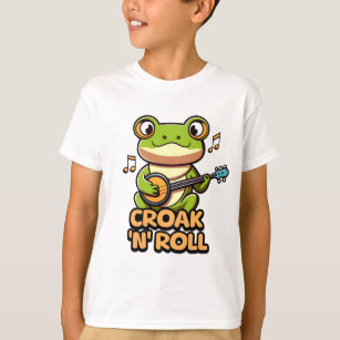 Croak 'N' Roll. Cute Banjo Playing Frog Cartoon T-Shirt