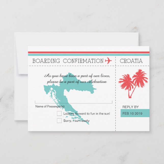 Croatia Boaring Pass RSVP Teal and Coral Card (Front)
