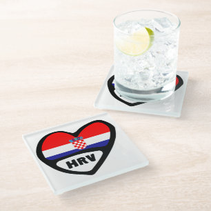Croatia Country Code Flag Heart Hrvatska Glass Coaster