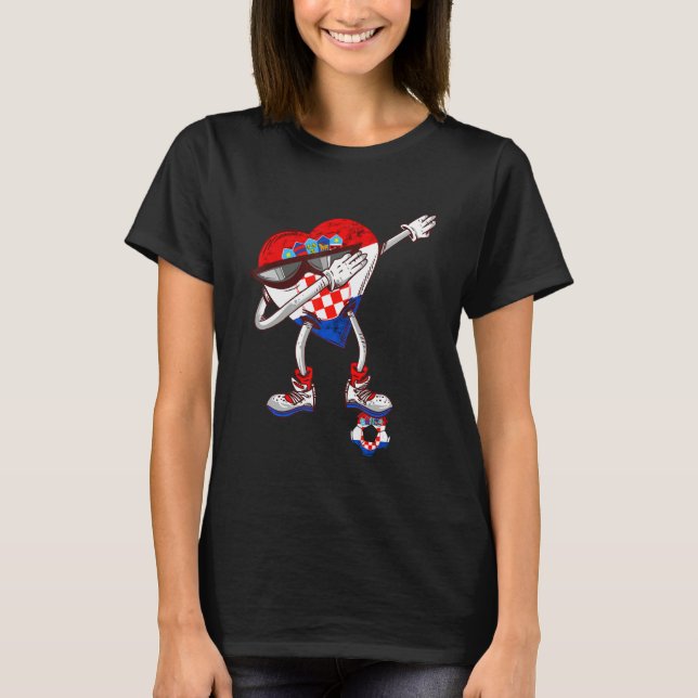 Croatia Dabbing Heart Hrvatska Soccer Team Croatia T-Shirt (Front)