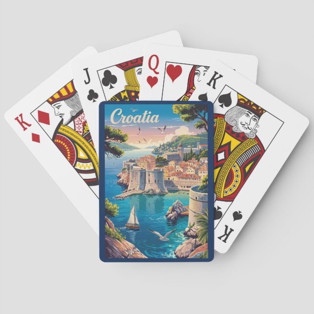 Croatia Dubrovnik Illustration Travel Art Vintage Playing Cards (Back)