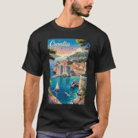 Croatia Dubrovnik Illustration Travel Art Vintage