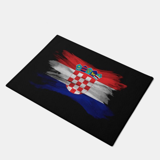 Croatia flag brush stroke, national flag doormat (Angled)