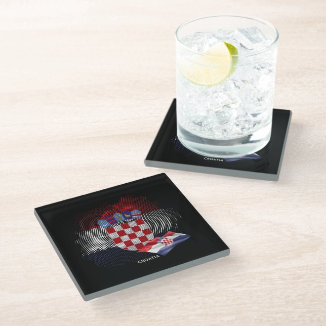 Croatia flag glass coaster (Angled)
