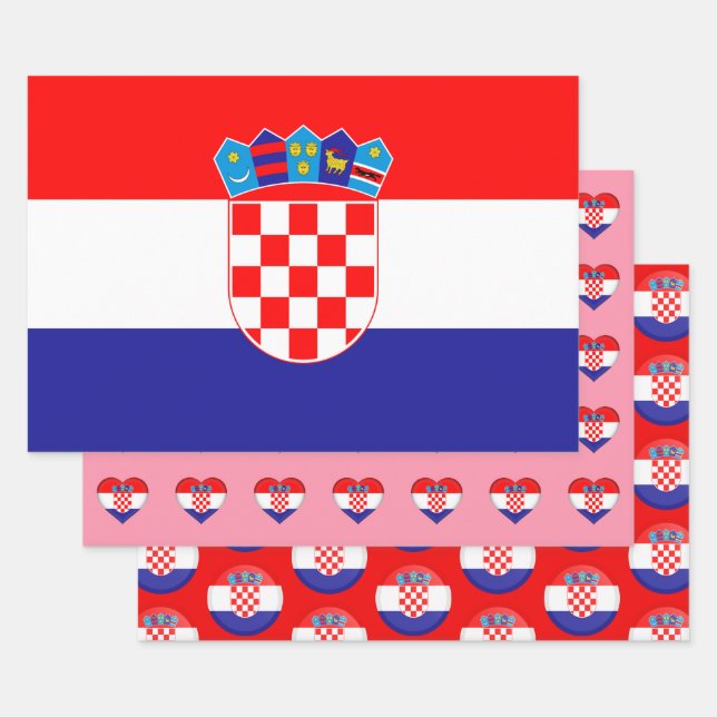 Croatia Flag, Heart & Croatian Fashion / Gift Set Wrapping Paper Sheet (Set)