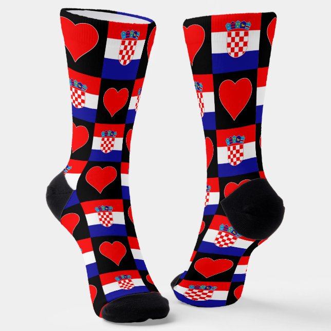 Croatia Flag Heart Pattern Fun Croatian Pride Socks (Angled)