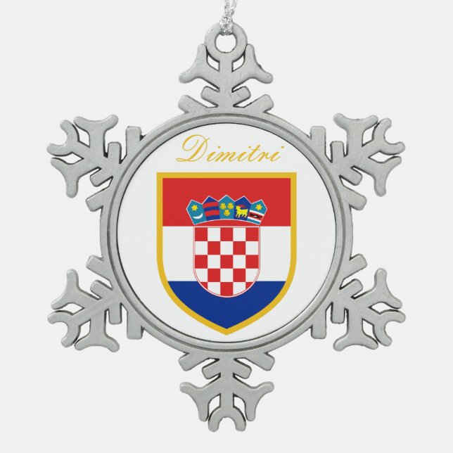 Croatia Flag Personalised Snowflake Pewter Christmas Ornament (Front)