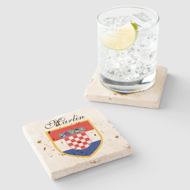 Croatia Flag Personalised Stone Coaster (Side)