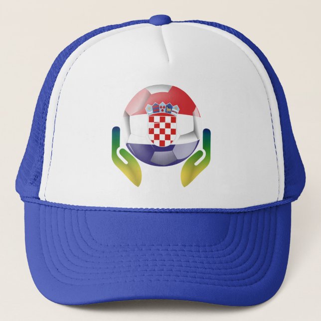 Croatia football in protected hands trucker hat (Front)